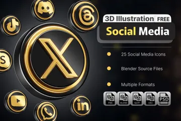 Free Mídias Sociais Douradas Pacote de Icon 3D