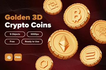 Free Pièces de crypto-monnaie dorées Pack 3D Icon