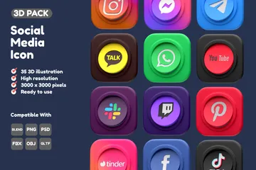 Free Medios de comunicación social 3D Icon Pack