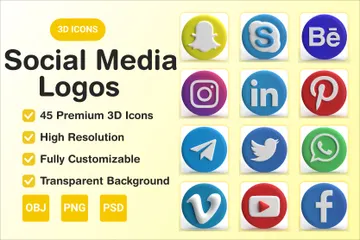 Free Social Media Logos 3D Icon Pack