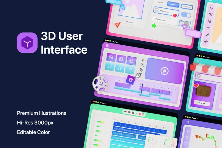 7 Free 3D Illustrations in 3D User Interface Bundle by Sadjad Maghsoudi ...