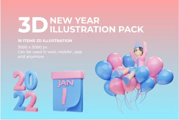 Frohes Neues Jahr 3D Illustration Pack