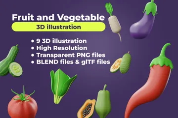 Fruit And Vegetable 3D Icon Pack
