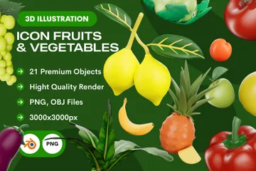 果物と野菜 3D Iconパック