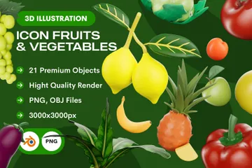 Fruits And Vegetables 3D Icon Pack