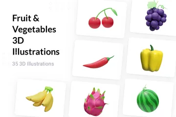 Fruits et légumes Pack 3D Illustration