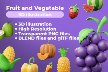 Frutas y vegetales Paquete de Icon 3D