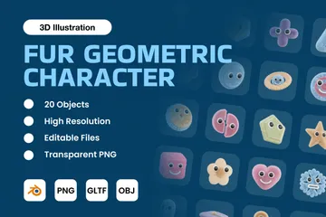 Fur Geometric Character 3D Icon Pack