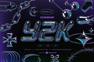 Futuristic Y2K Chrome Elements Volume 1 3D Icon Pack