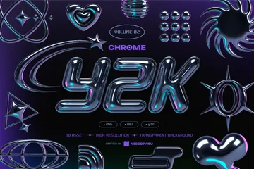 미래지향적 Y2K 크롬 엘리먼트 2권 3D Icon 팩