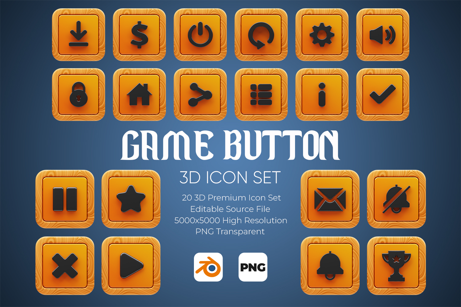 Game Button 3D Illustration Pack - 20 Sports & Games 3D Illustrations |  PNG, BLEND, or glTF Available