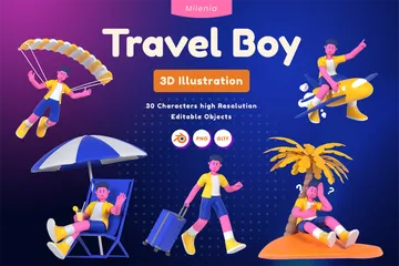 Garçon de voyage Pack 3D Illustration