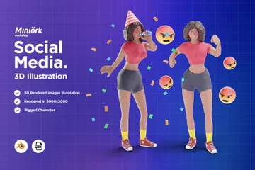 Garota afro-americana - mídias sociais Pacote de Illustration 3D