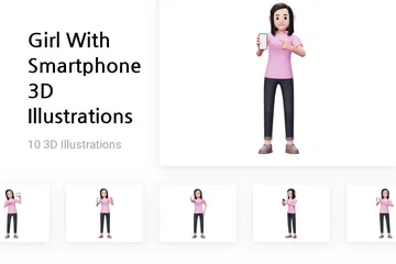 Menina com smartphone Pacote de Illustration 3D