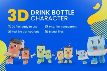 Garrafa de bebida e personagem Pacote de Icon 3D