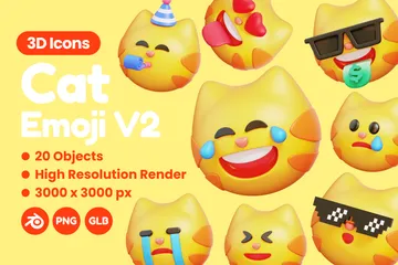 Gato Emoji V2 Paquete de Icon 3D