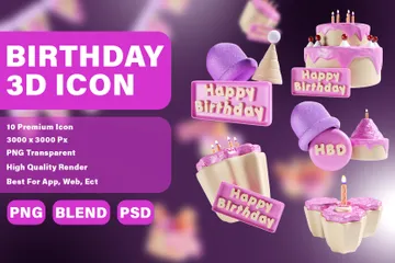 Geburtstagsfeier 3D Icon Pack