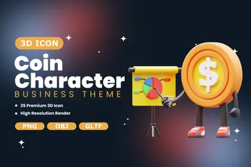 Geldmünzen-Charakter 3D Illustration Pack