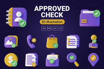 Genehmigter Scheck 3D Icon Pack