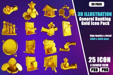 一般銀行ゴールド 3D Illustrationパック