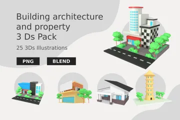 Gebäudearchitektur und Immobilien 3D Illustration Pack