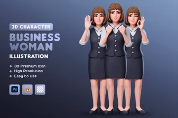 Geschäftsfrau, Charakter, -, Ganzkörper 3D Illustration Pack