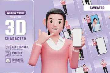 Geschäftsfrau mit Smartphone 3D Illustration Pack