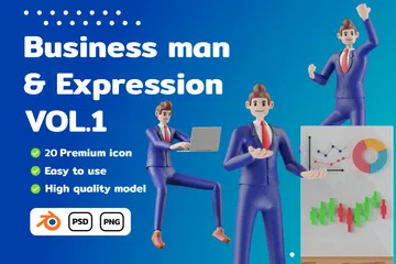 Geschäftsmann Charakter Ausdruck Vol.1 3D Illustration Pack