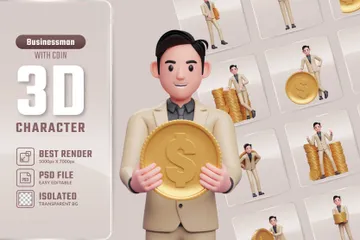 Geschäftsmann mit Münze 3D Illustration Pack