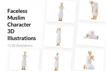 Gesichtsloser muslimischer Charakter 3D Illustration Pack