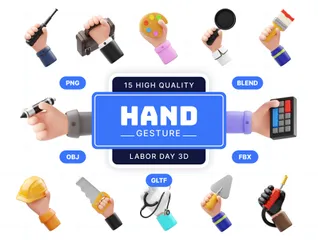 Día del Trabajo con gesto de mano Paquete de Icon 3D