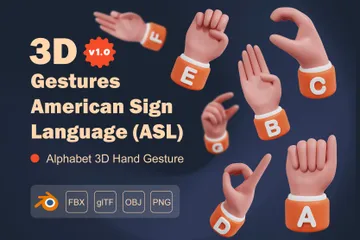 Gestures American Sign Language (ASL) 3D Icon Pack
