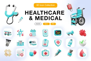 Gesundheitswesen und Medizin 3D Icon Pack