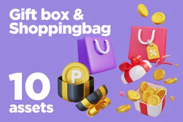 Gift Box And Shopping Bag 3D Icon Pack