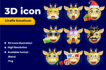 Giraffe Expression Emoticon 3D Icon Pack