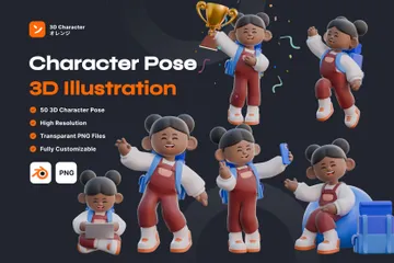 Girl Character Pose 3D Illustration Pack