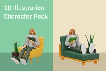 Girl Reading Book 3D Illustration Pack