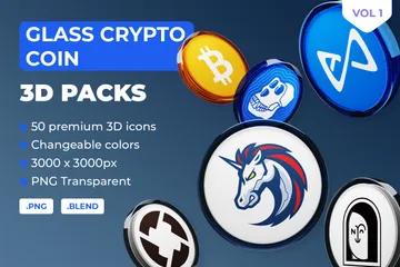 Glass Crypto Coin Band 1 3D Icon Pack