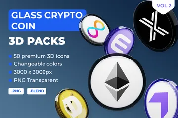 Glass Crypto Coin Band 2 3D Icon Pack