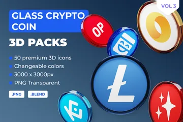 Glass Crypto Coin Band 3 3D Icon Pack