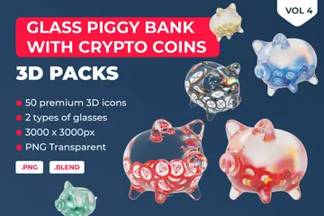Glass Piggy Bank With Crypto Coins Vol 4 3D Icon Pack