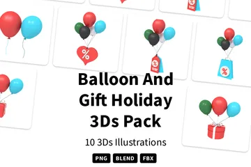 Vacaciones con globos y regalos Paquete de Illustration 3D