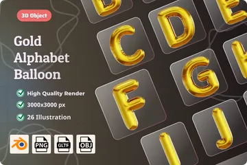 Goldener Alphabet-Ballon 3D Icon Pack