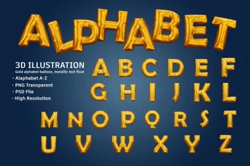 Gold Alphabet Balloon 3D Icon Pack