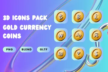 Gold Currency Coins 3D Icon Pack