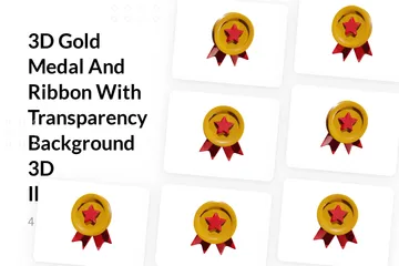 Free Gold Medal And Ribbon With Transparency 3D Illustration Pack