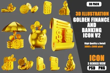 Golden Finance And Banking Vol 2 3D Illustration Pack