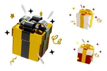Golden Surprise Gift Box With Sparkles 3D Icon Pack