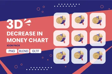 Gráfico de diminuição do dinheiro Pacote de Icon 3D