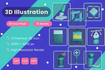 Werkzeuge für grafische Illustrationen 3D Icon Pack